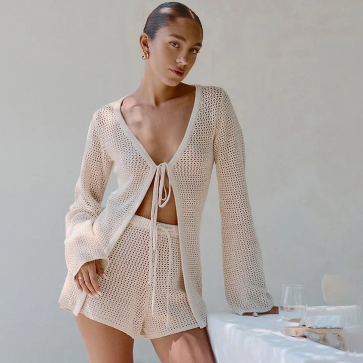 Trexie | Women's Crochet Cover Up Shorts Set