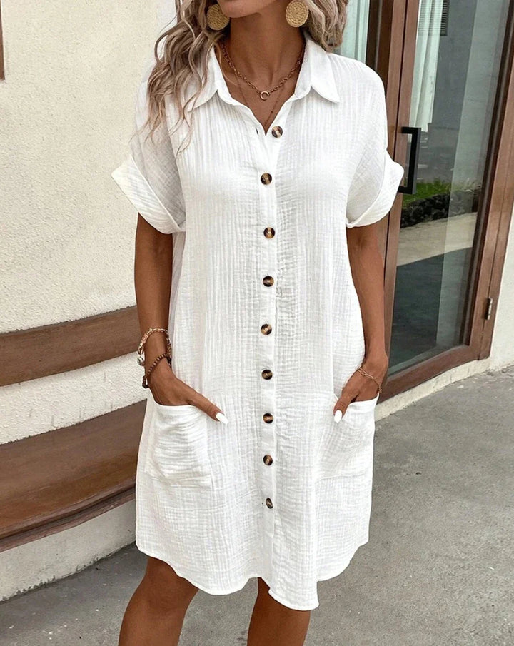 Zoey | Women's Button Front Shirt Dress with Pockets