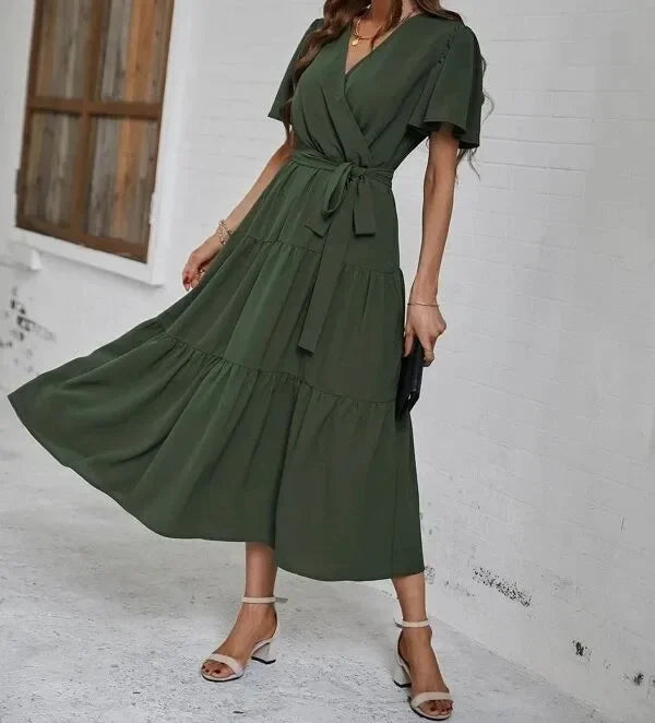 Jillian | Women's Wrap Midi Dress with Tie Waist