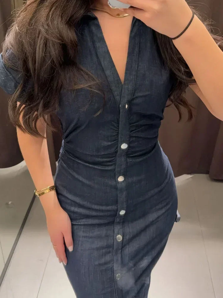 Charlene | Women's Denim V-Neck Maxi Dress