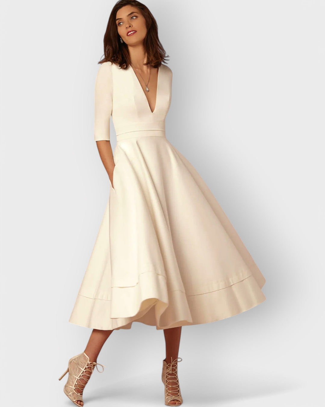 Jana | Women's V-Neck Fit and Flare Midi Dress