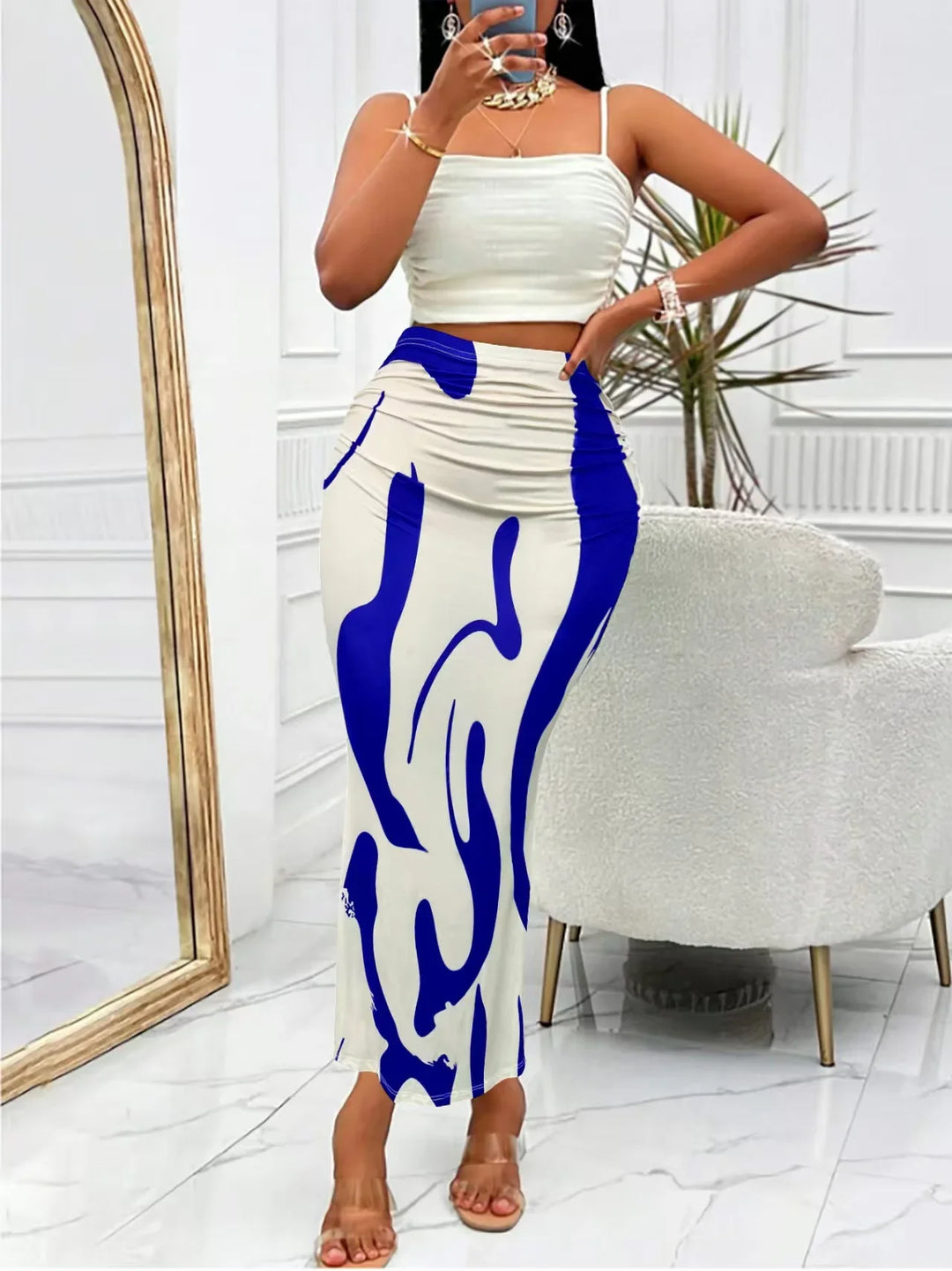 Naomi | Women's Printed High Waisted Maxi Skirt