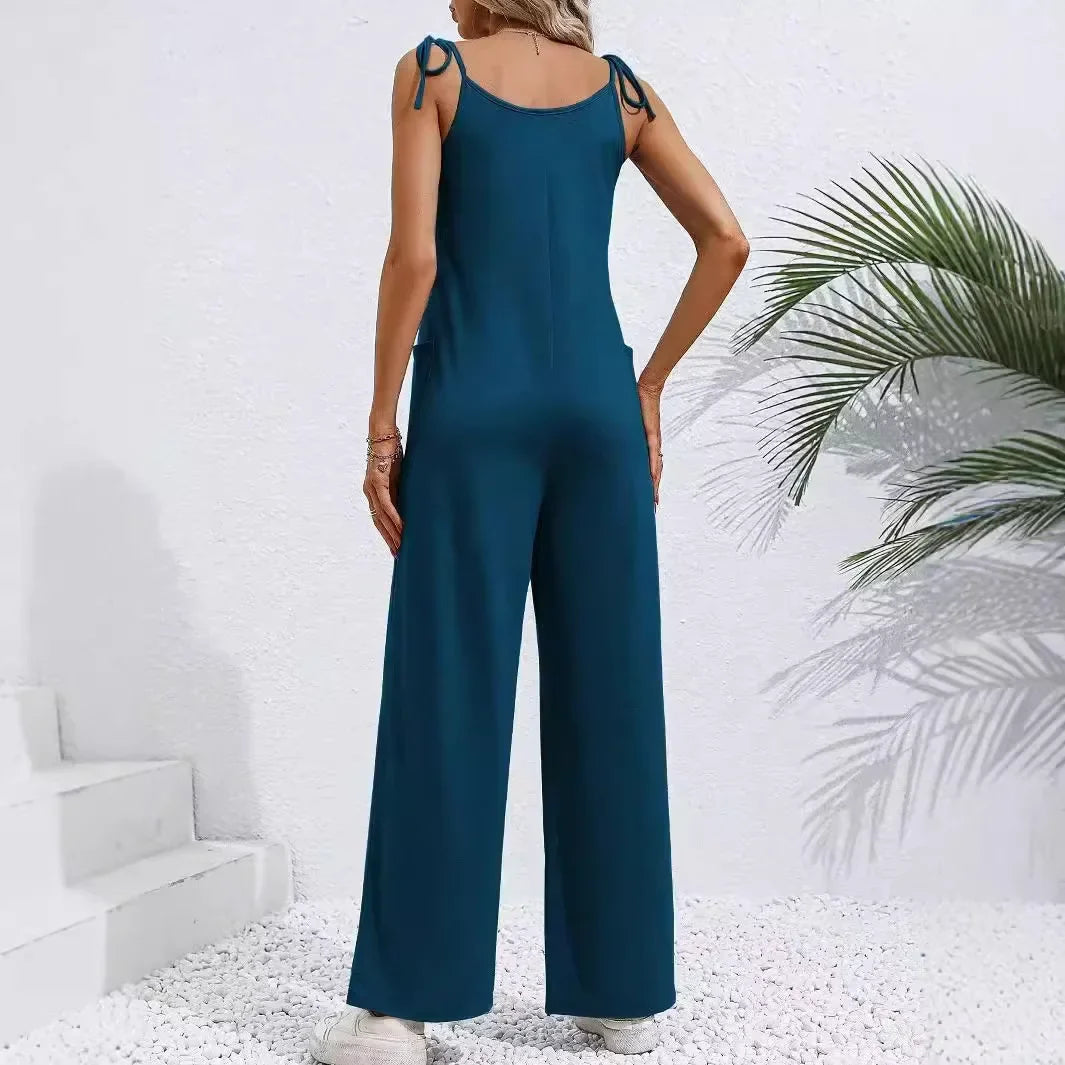 Leah | Women's Tie Strap Wide Leg Jumpsuit
