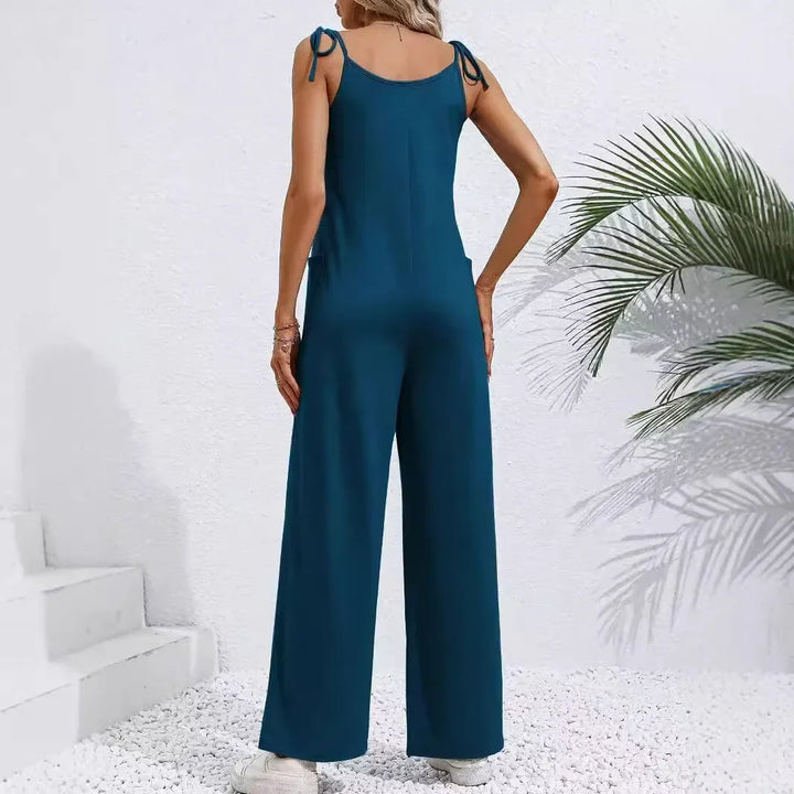 Leah | Women's Tie Strap Wide Leg Jumpsuit