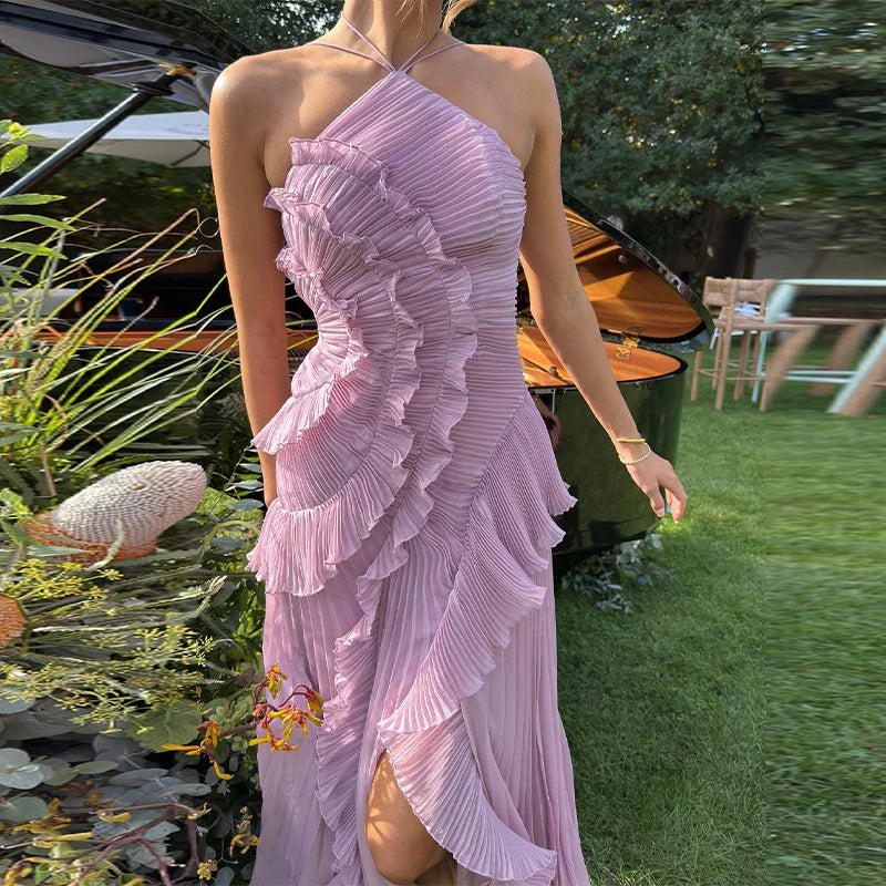 Milly | Women's Pleated Halter Wedding Guest Maxi Dress