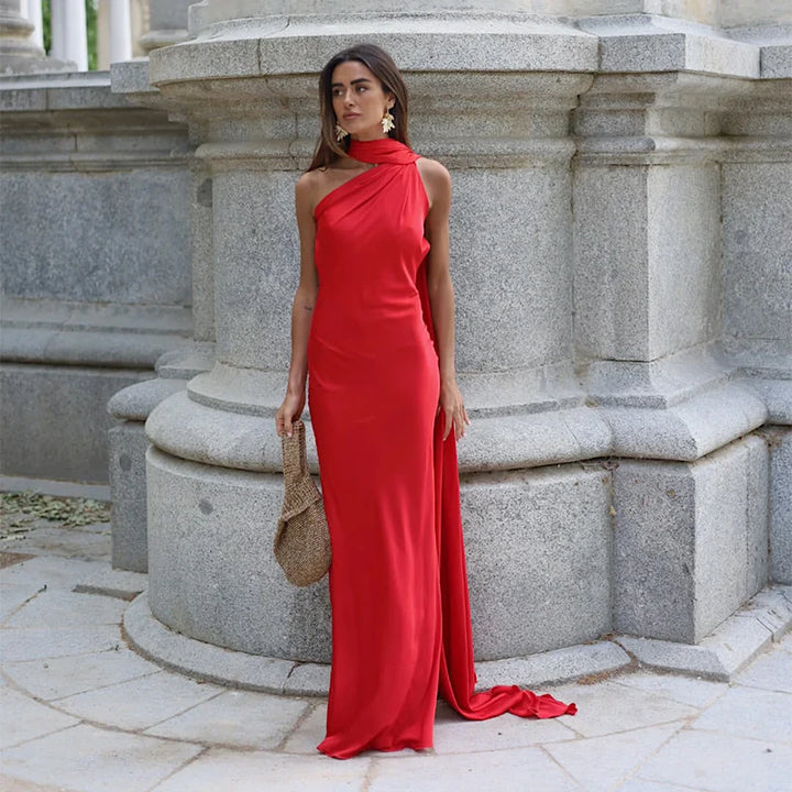 Diona | Women's Satin One Shoulder Wedding Guest Maxi Dress