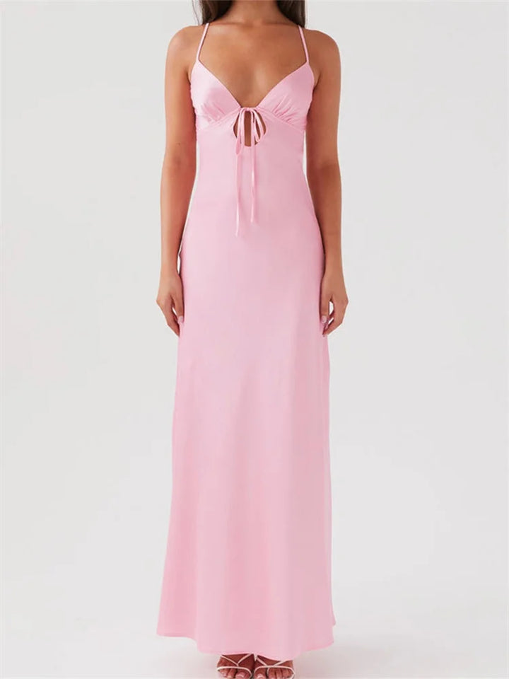 Daphne | Women's Satin Tie Front Maxi Dress