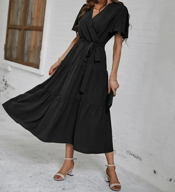 Jillian | Women's Wrap Midi Dress with Tie Waist