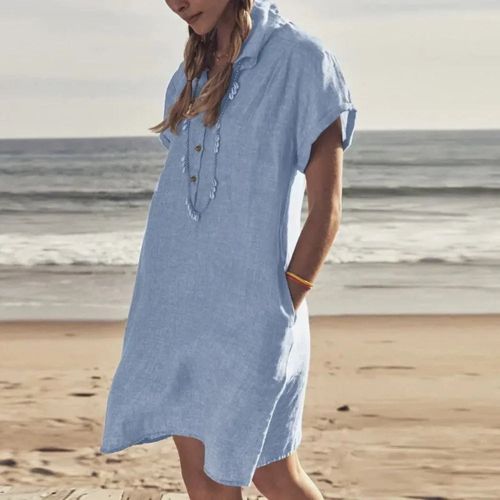 Tiana | Women's Linen-Blend Shirt Dress with Pockets
