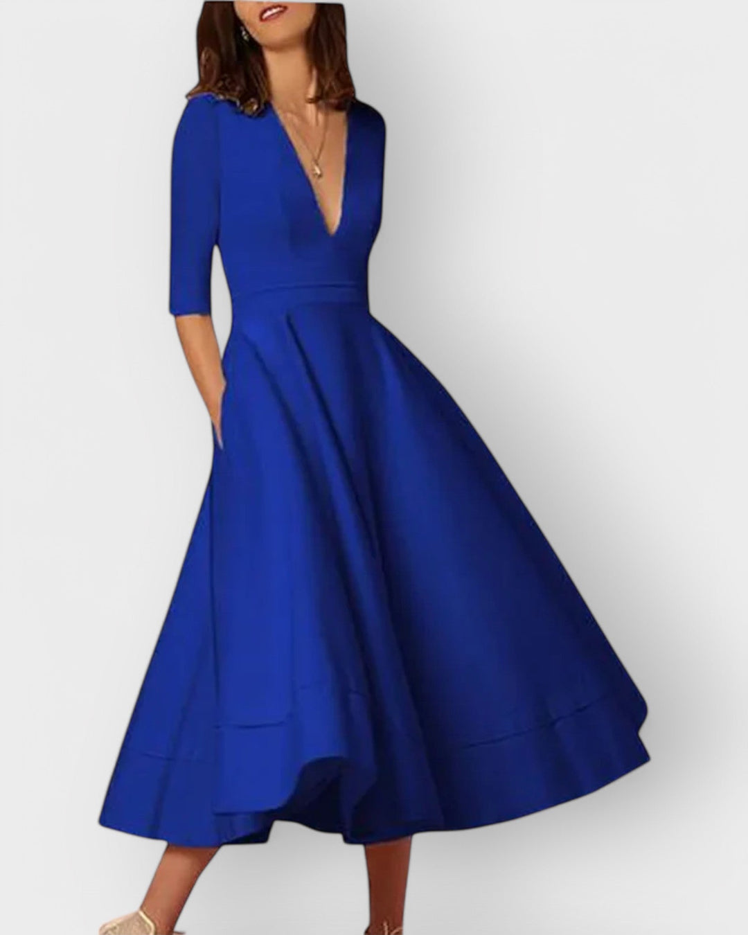 Jana | Women's V-Neck Fit and Flare Midi Dress
