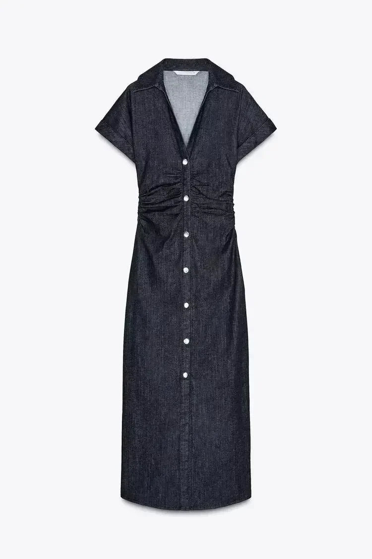 Charlene | Women's Denim V-Neck Maxi Dress