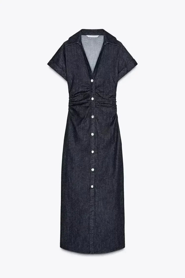 Charlene | Women's Denim V-Neck Maxi Dress