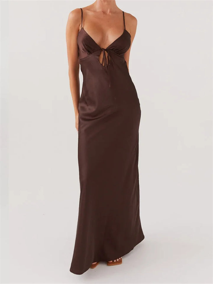 Daphne | Women's Satin Tie Front Maxi Dress