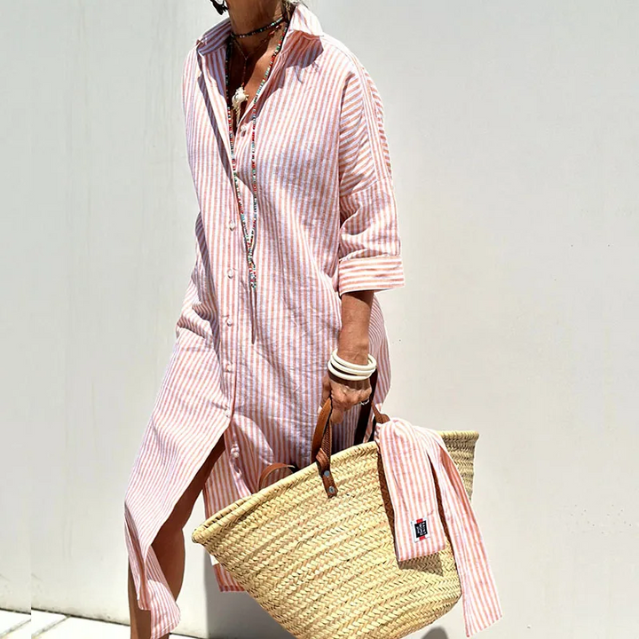 Valeria | Women's Striped Button-Down Shirt Dress