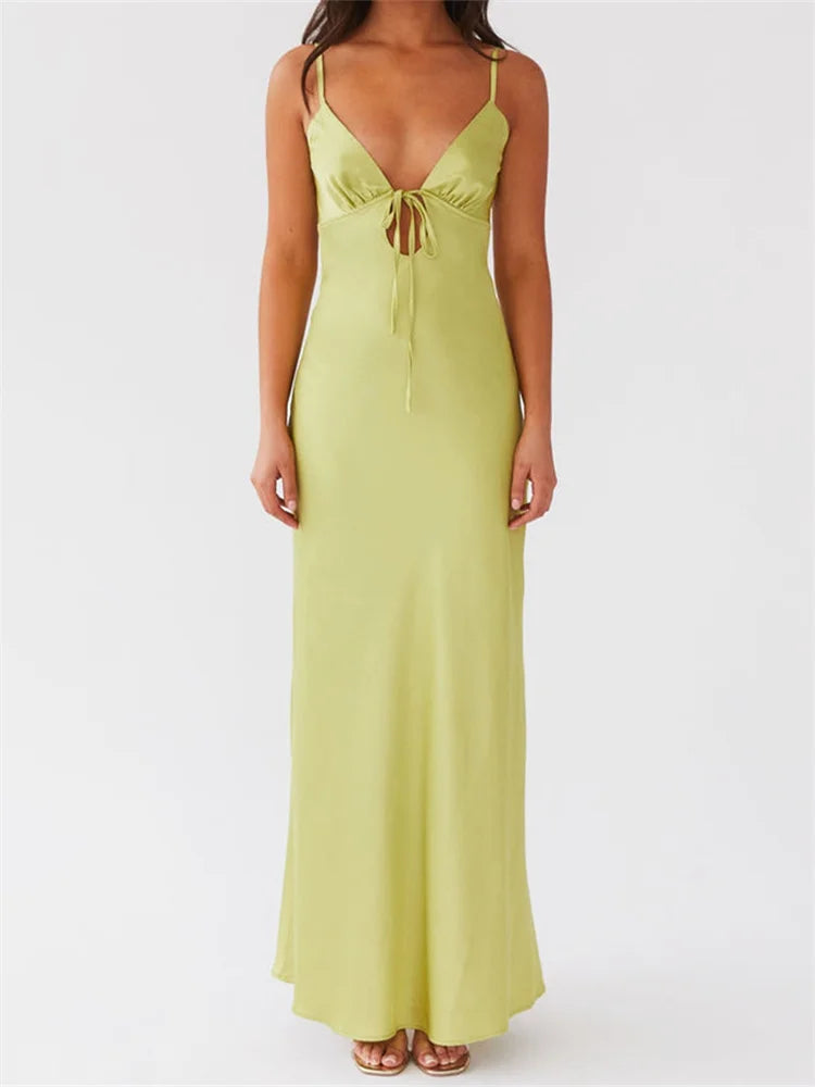 Daphne | Women's Satin Tie Front Maxi Dress