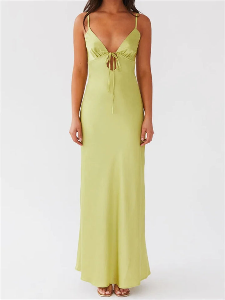 Daphne | Women's Satin Tie Front Maxi Dress
