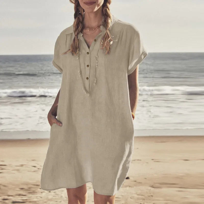 Tiana | Women's Linen-Blend Shirt Dress with Pockets
