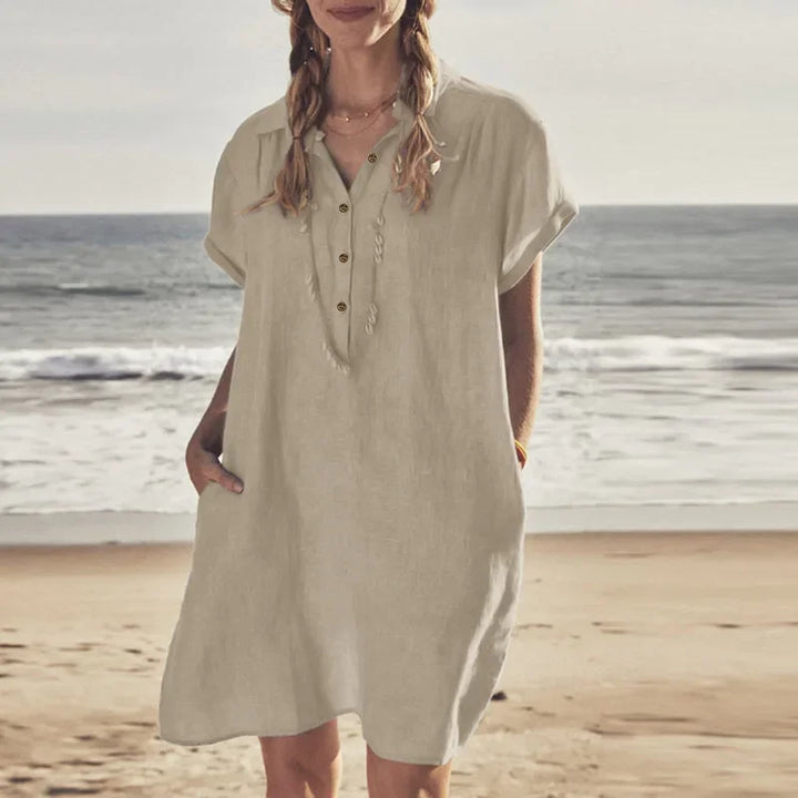 Tiana | Women's Linen-Blend Shirt Dress with Pockets