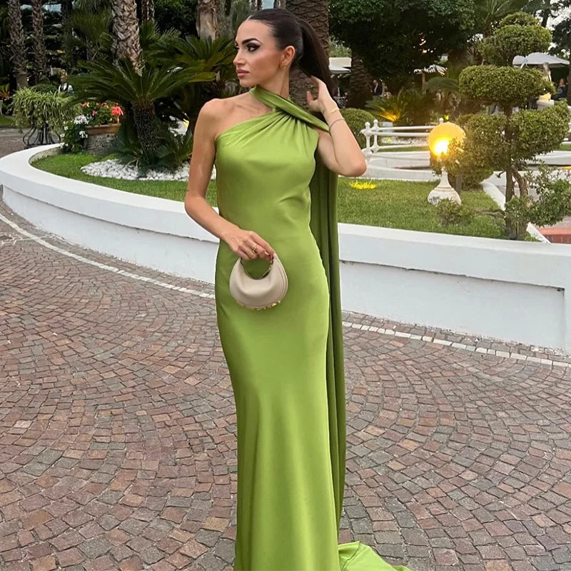 Diona | Women's Satin One Shoulder Wedding Guest Maxi Dress