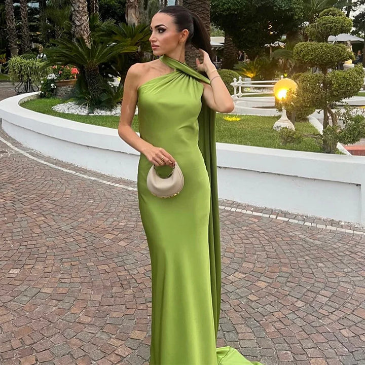 Diona | Women's Satin One Shoulder Wedding Guest Maxi Dress