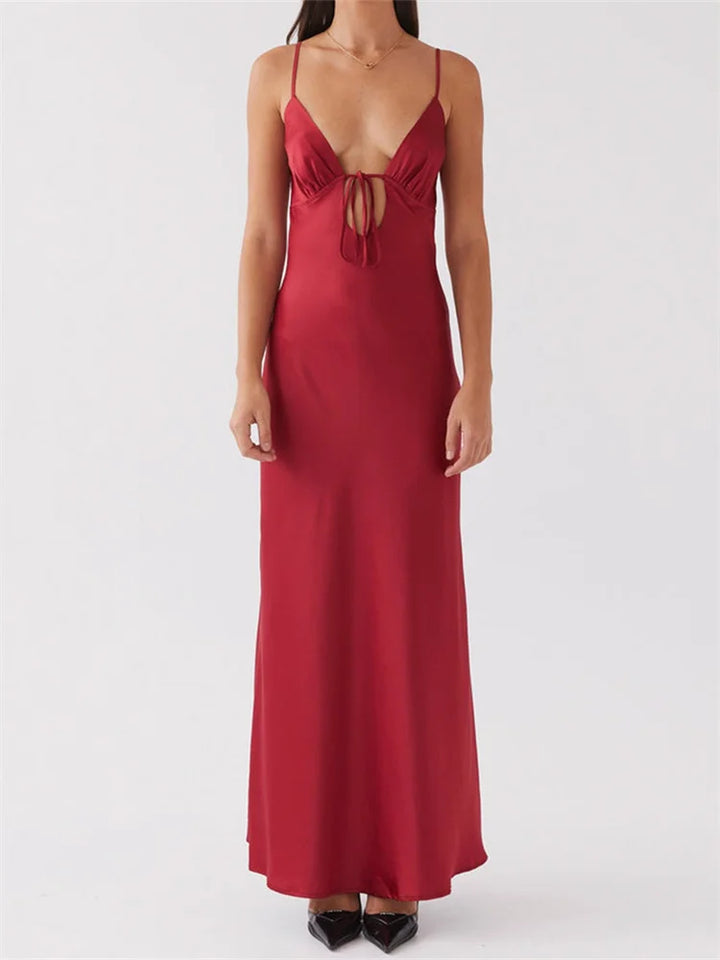 Daphne | Women's Satin Tie Front Maxi Dress