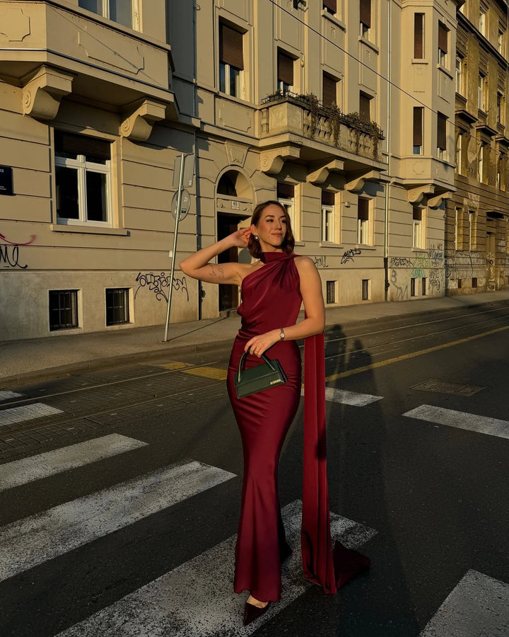 Diona | Women's Satin One Shoulder Wedding Guest Maxi Dress