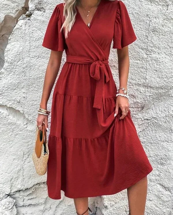 Jillian | Women's Wrap Midi Dress with Tie Waist