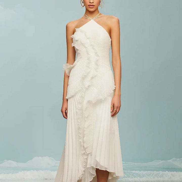 Milly | Women's Pleated Halter Wedding Guest Maxi Dress