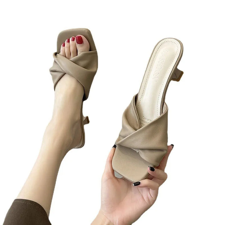 Natalie | Women's Twisted Strap Heeled Slide Sandals