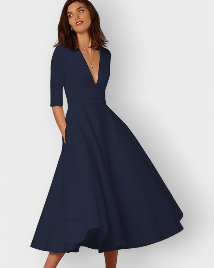 Jana | Women's V-Neck Fit and Flare Midi Dress