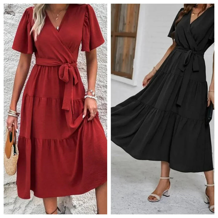 Jillian | Women's Wrap Midi Dress with Tie Waist