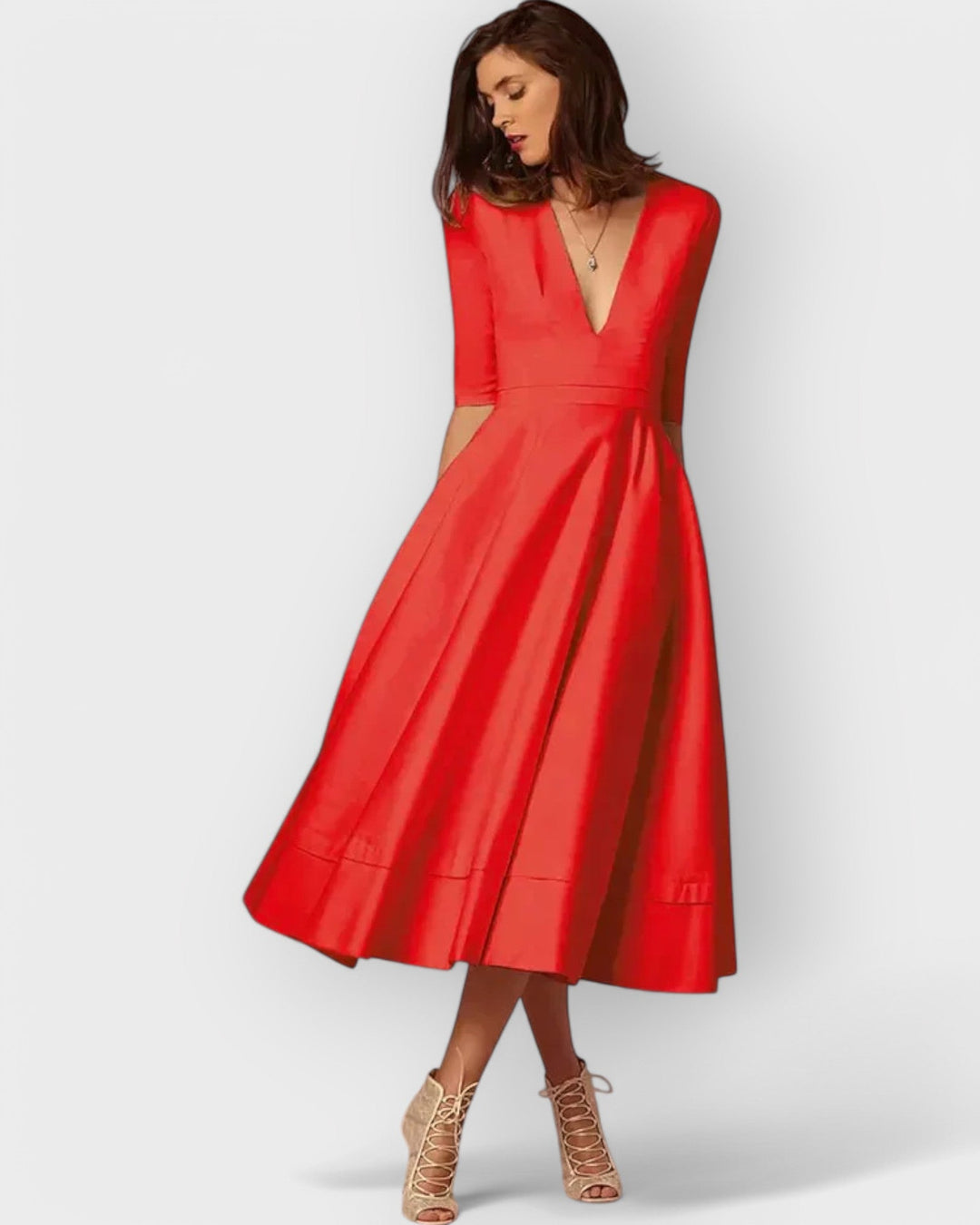 Jana | Women's V-Neck Fit and Flare Midi Dress