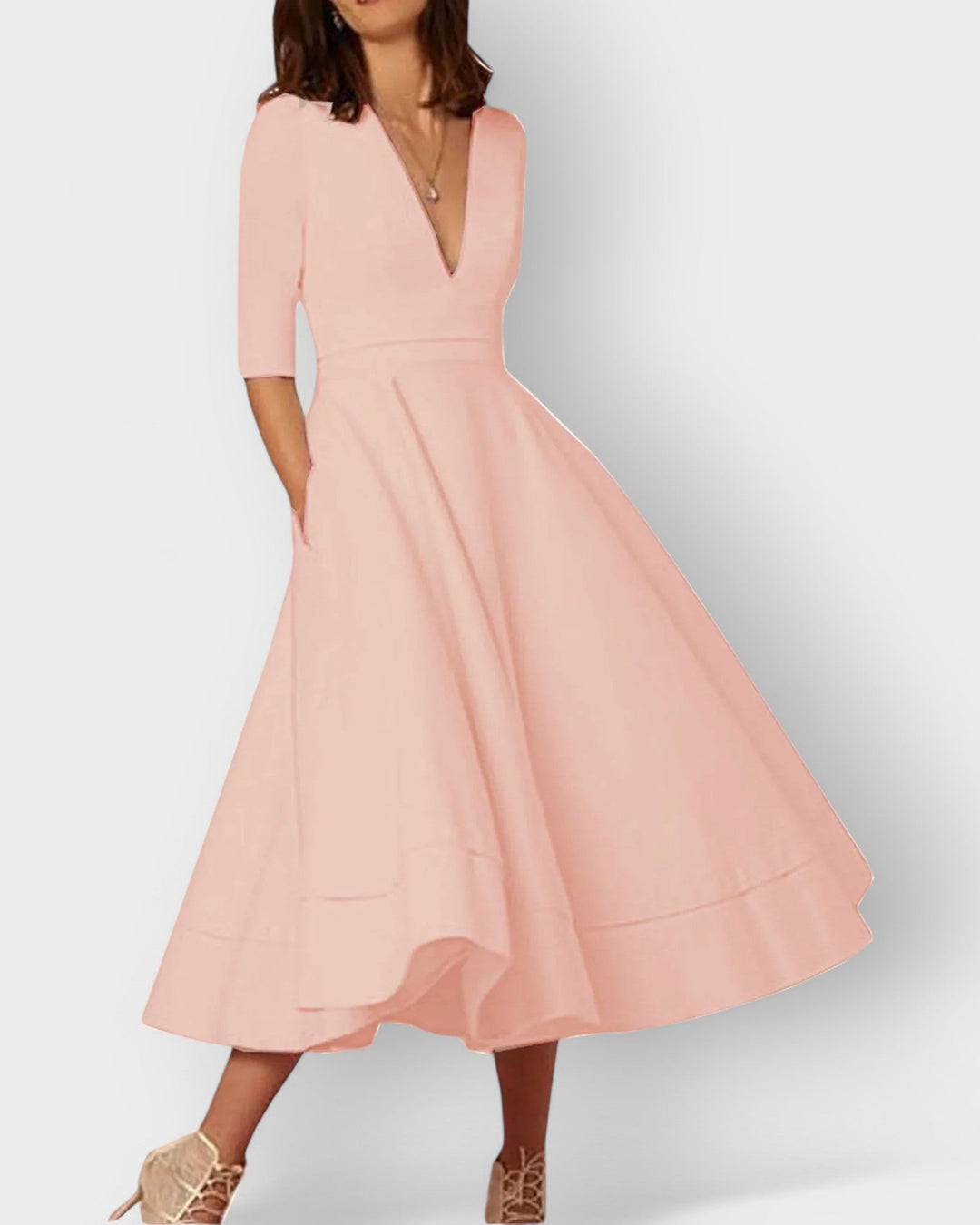 Jana | Women's V-Neck Fit and Flare Midi Dress