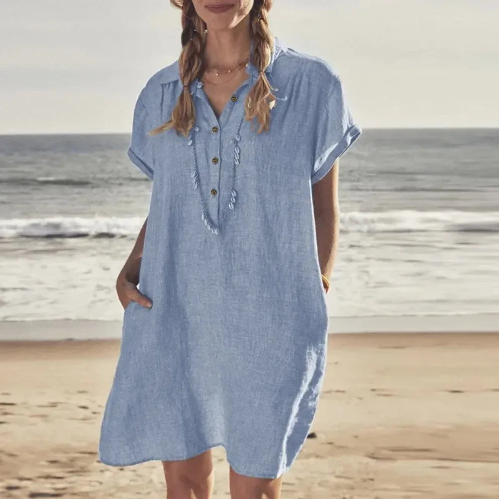 Tiana | Women's Linen-Blend Shirt Dress with Pockets