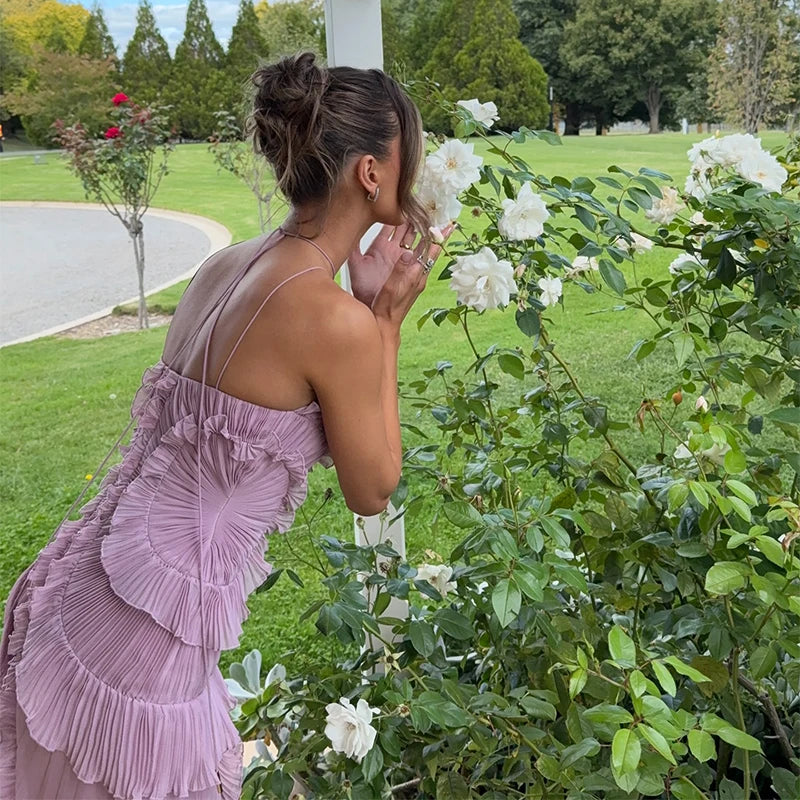Milly | Women's Pleated Halter Wedding Guest Maxi Dress