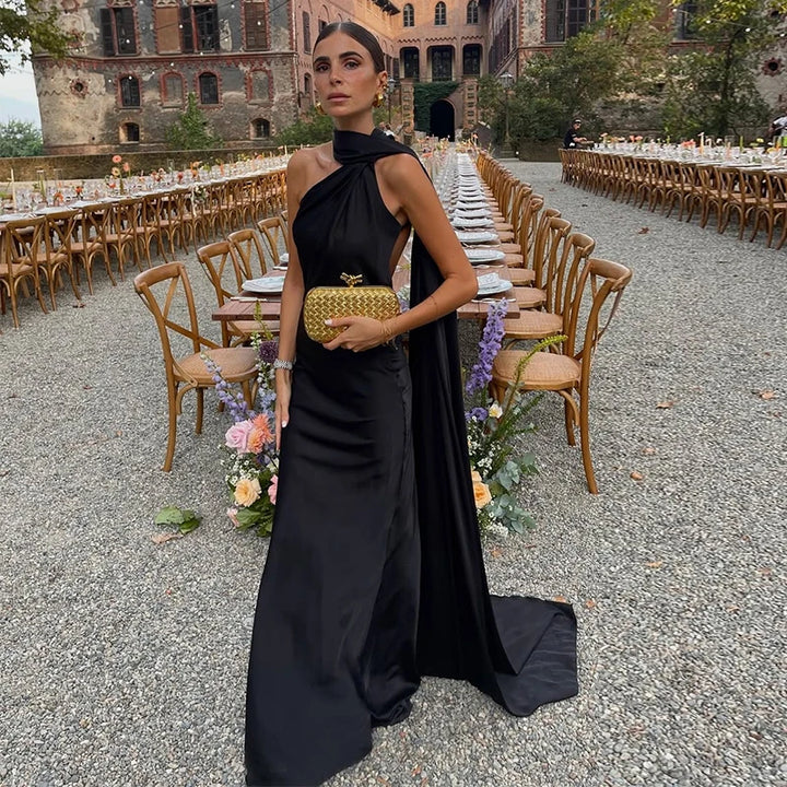 Diona | Women's Satin One Shoulder Wedding Guest Maxi Dress