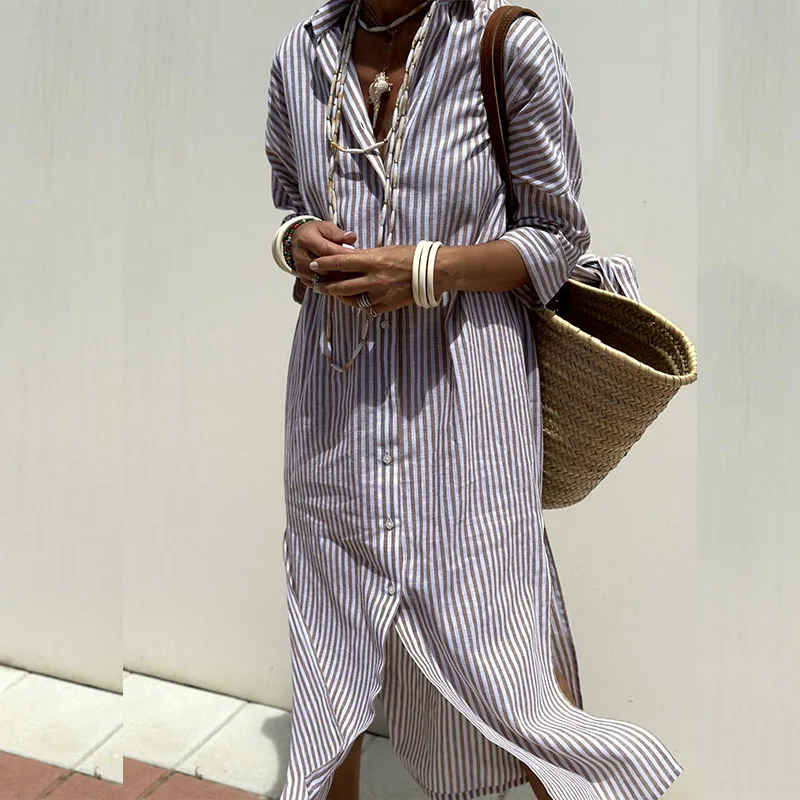 Valeria | Women's Striped Button-Down Shirt Dress
