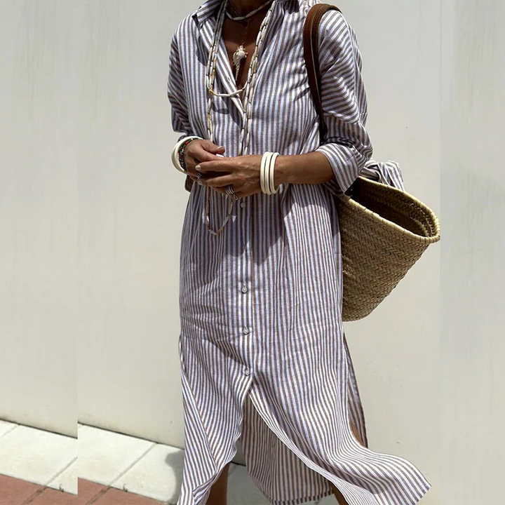 Valeria | Women's Striped Button-Down Shirt Dress