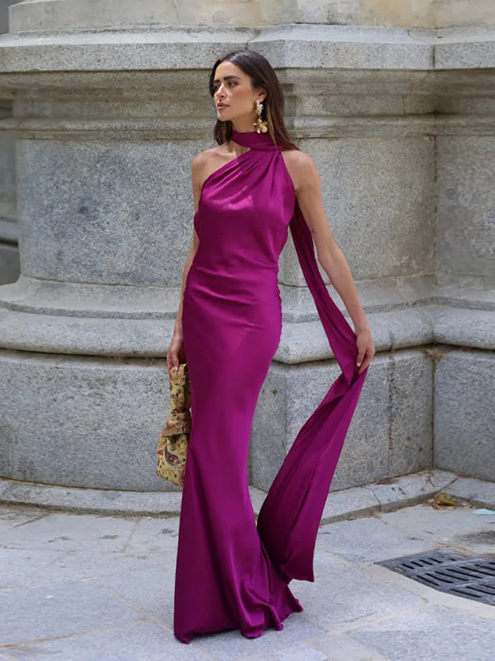 Diona | Women's Satin One Shoulder Wedding Guest Maxi Dress