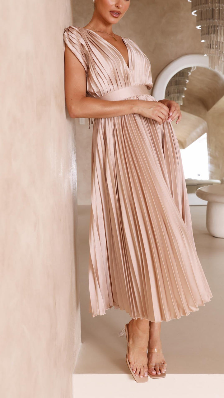 Mara | Women's Pleated Maxi Wedding Guest Dress