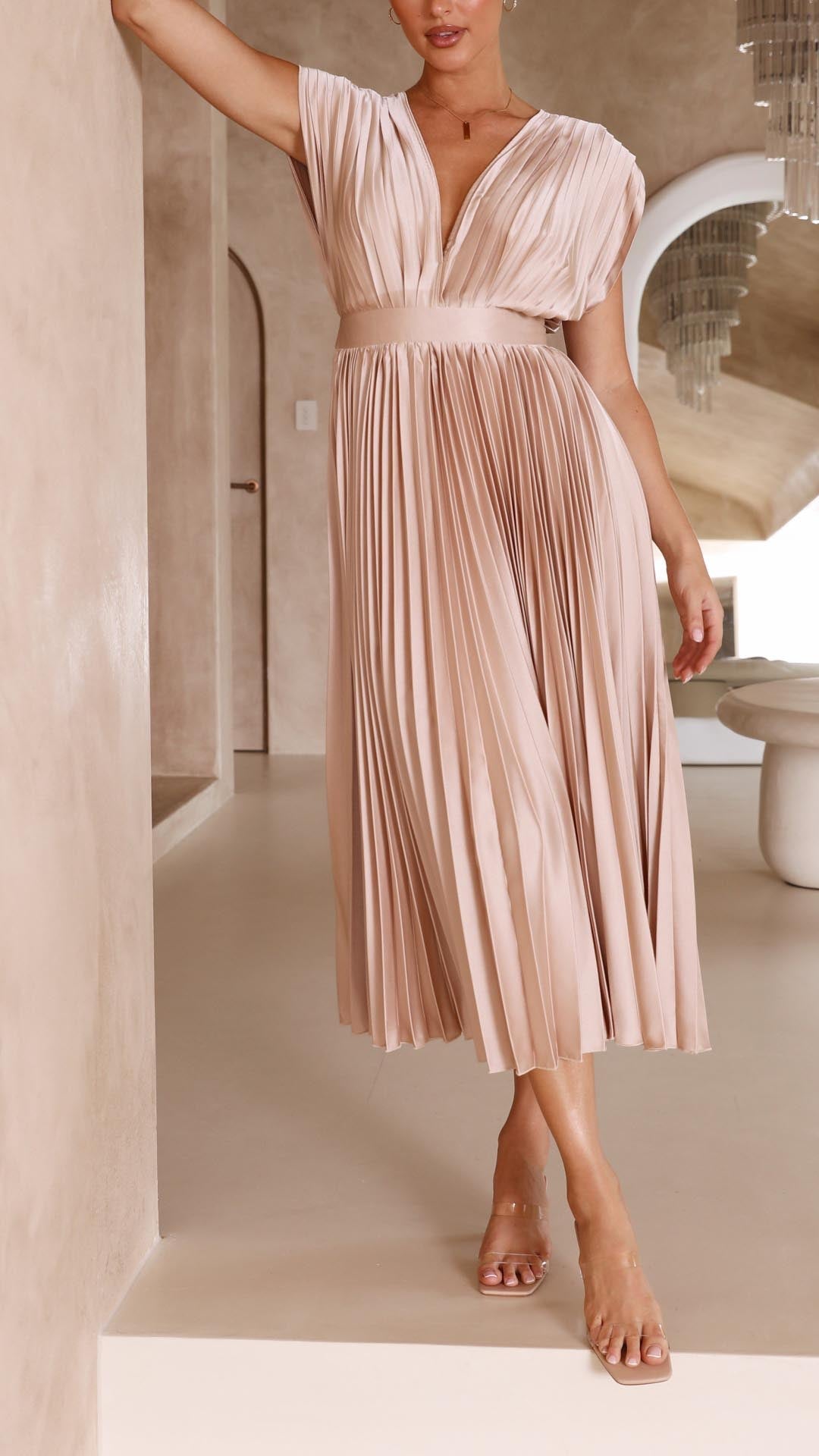 Mara | Women's Pleated Maxi Wedding Guest Dress