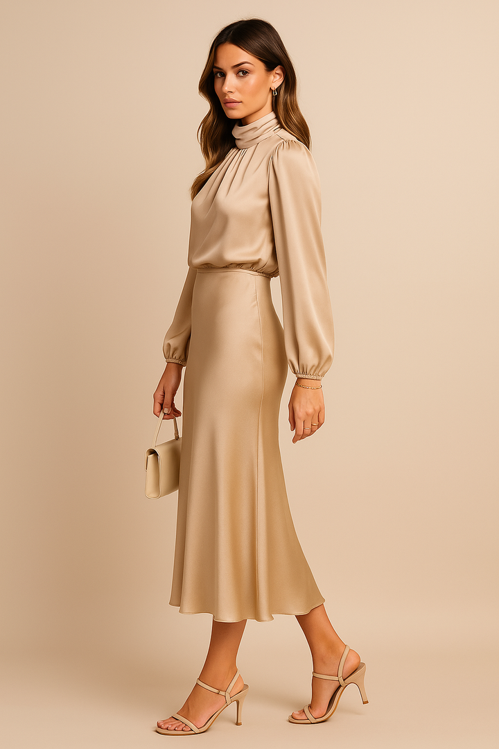 Camille | Women's High Neck Midi Wedding Guest Dress