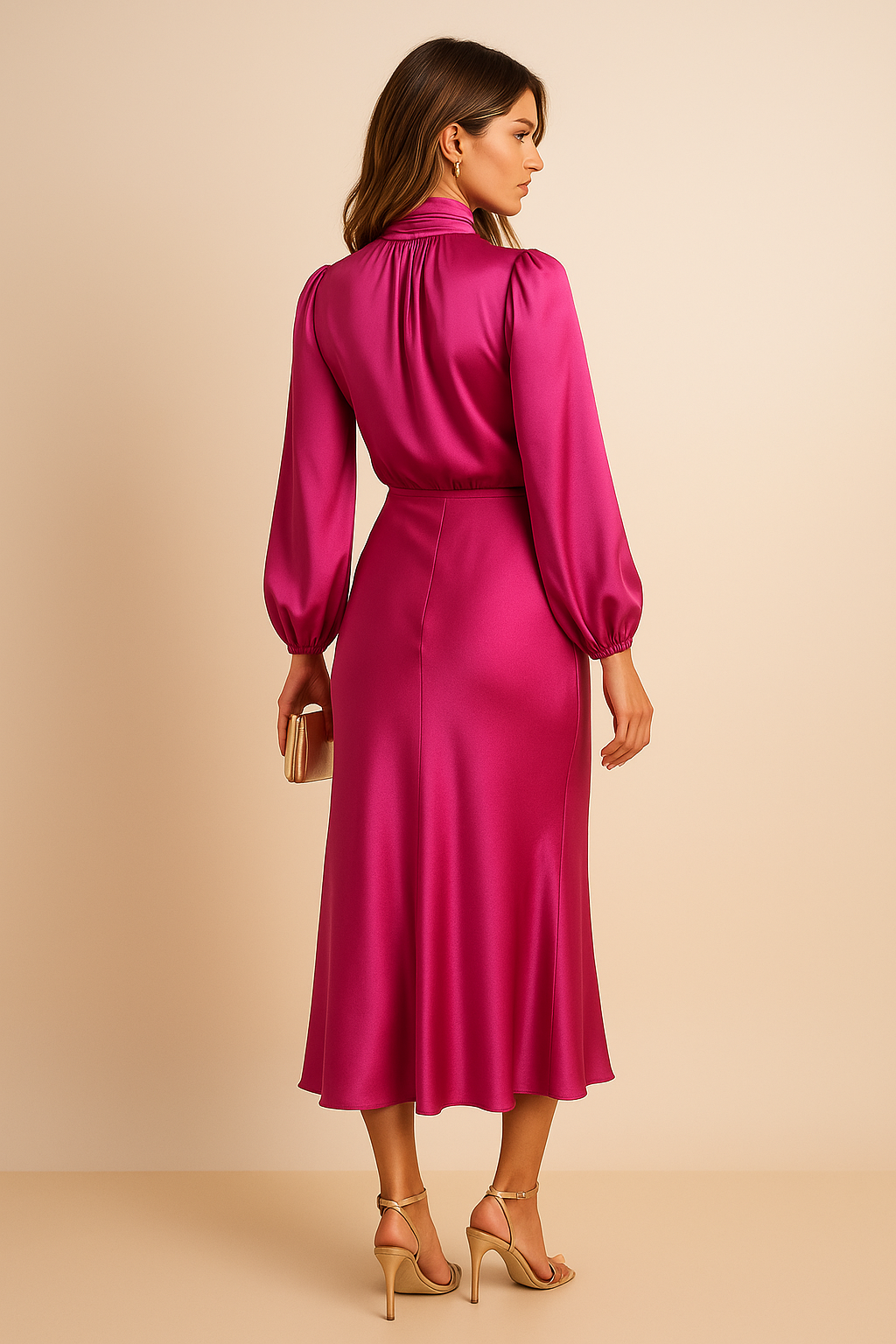 Camille | Women's High Neck Midi Wedding Guest Dress
