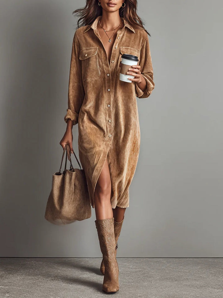 Mary | Women's Corduroy Button Front Shirt Dress