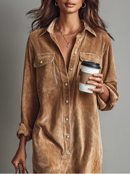 Mary | Women's Corduroy Button Front Shirt Dress