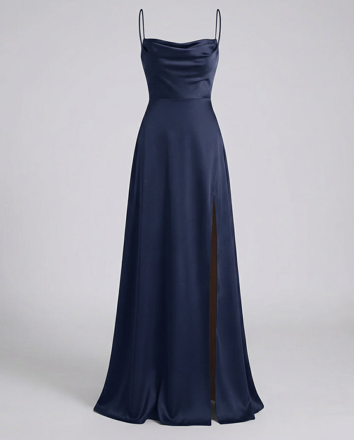 Isabella | Women's Satin Cowl Neck High Slit Maxi Dress