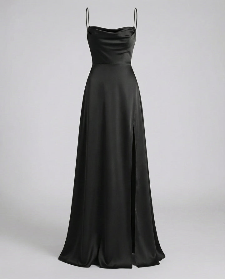 Isabella | Women's Satin Cowl Neck High Slit Maxi Dress