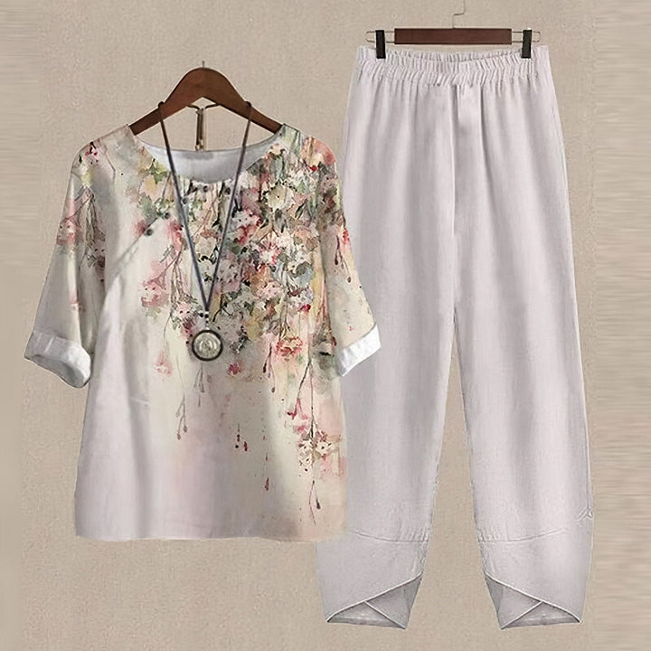 Yassi | Women's Printed Top and Wide Leg Pants Set