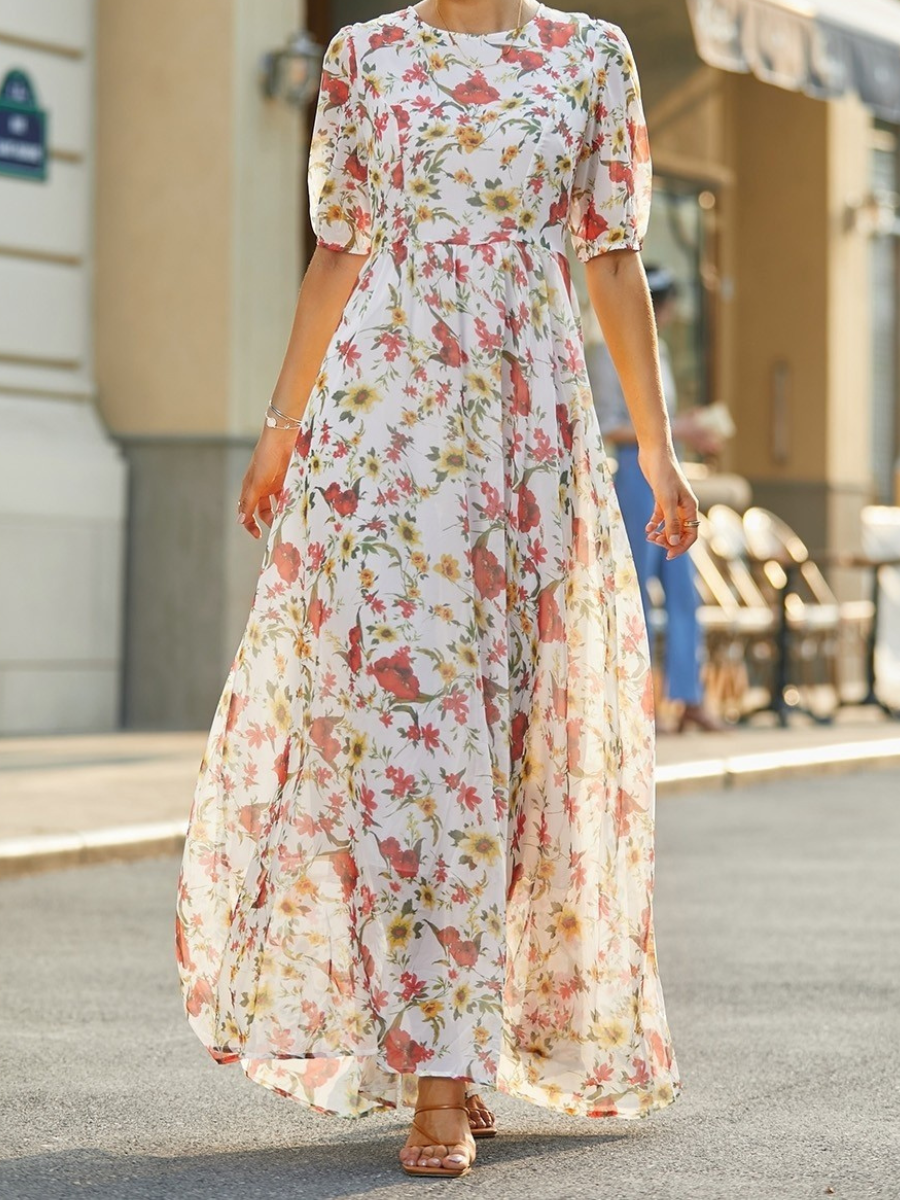 Ariane | Women's Floral Round Neck Maxi Dress