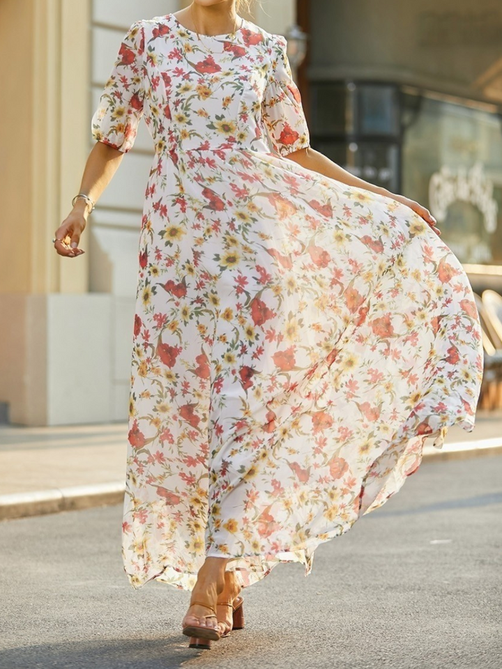Ariane | Women's Floral Round Neck Maxi Dress